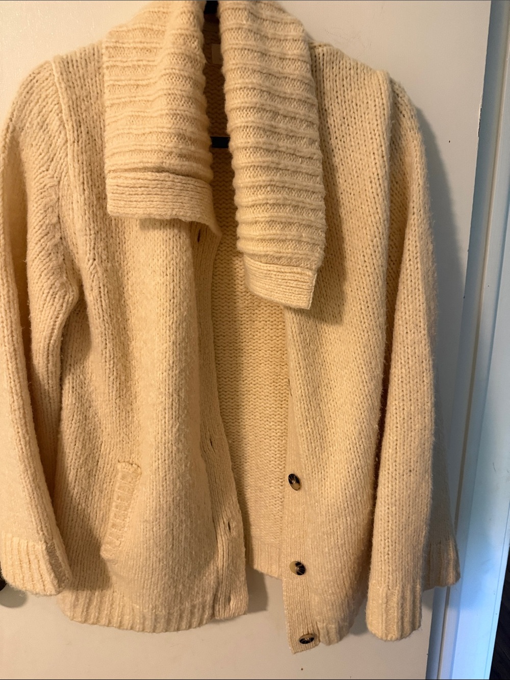 Maeve Cream Ribbed Shawl-Collar Cardigan